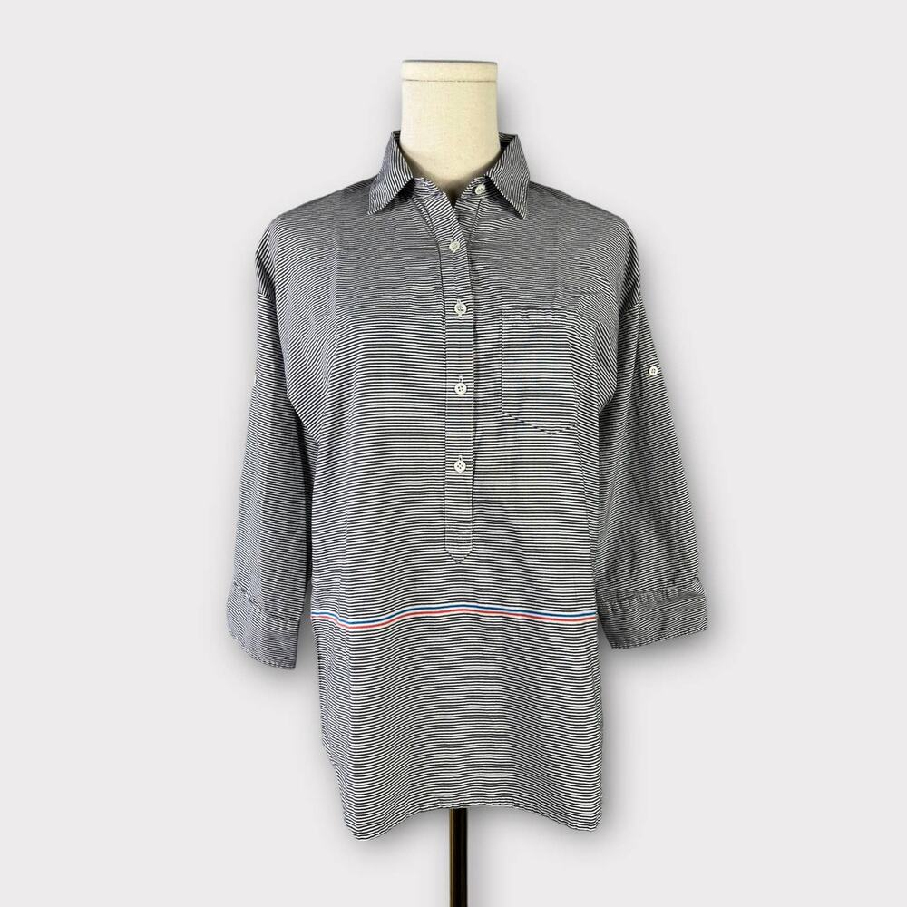 J.Crew Striped Half Button Down Boyfriend Popover Shirt Size 2